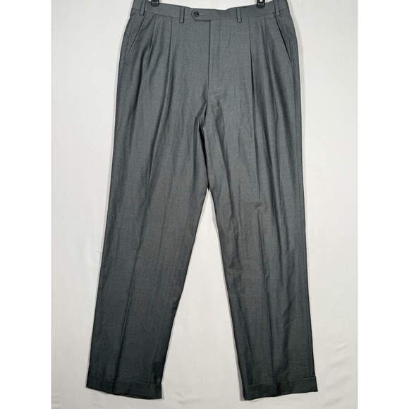 Ralph Lauren Gray Wool Blend Dress Pants Pleated Cuffed Trousers Mens Size 38x34 - Picture 1 of 10